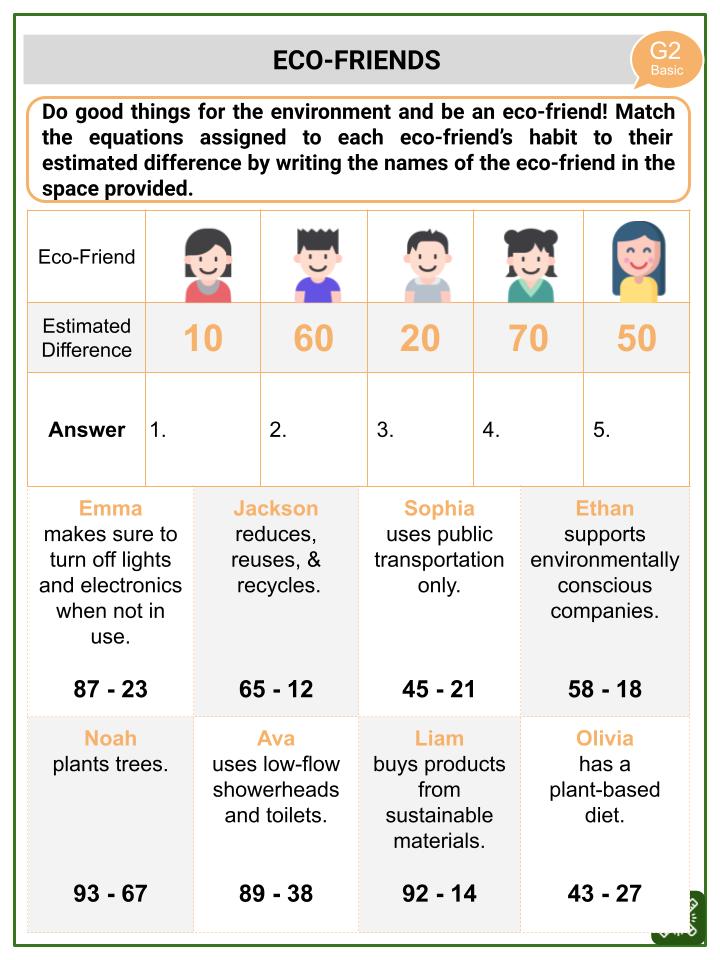 Estimating Difference (Be Eco-Friendly Themed) Worksheets