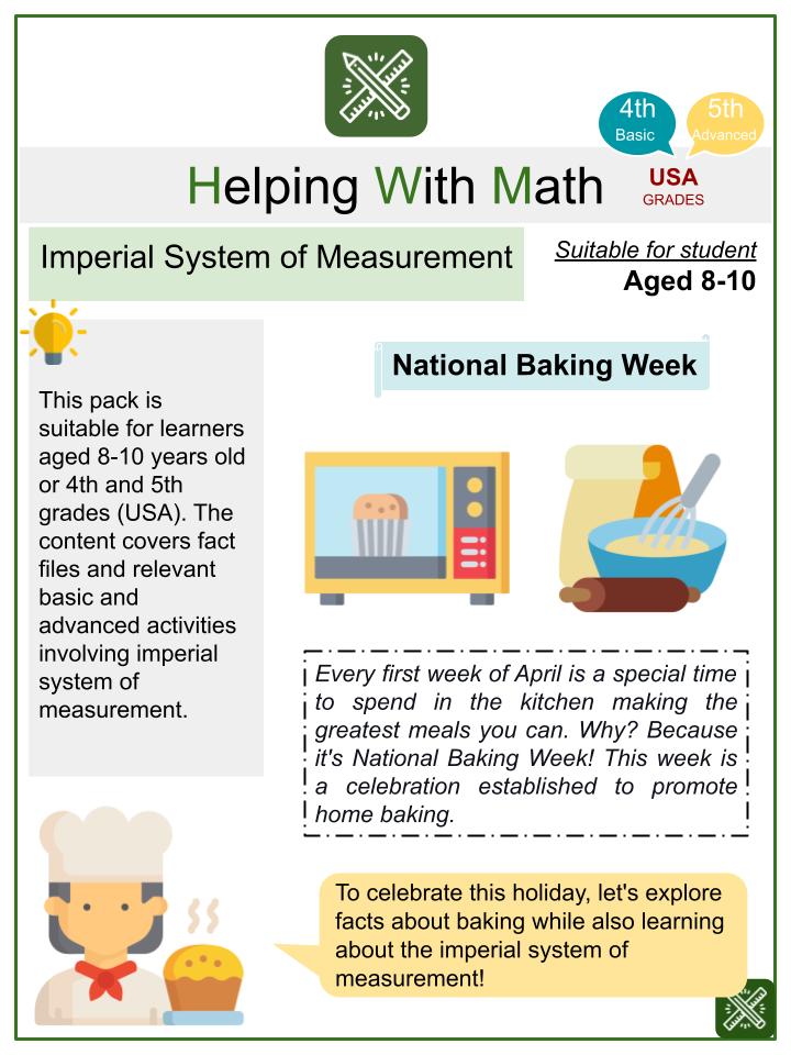 Imperial System of Measurement (National Baking Week Themed) Math Worksheets
