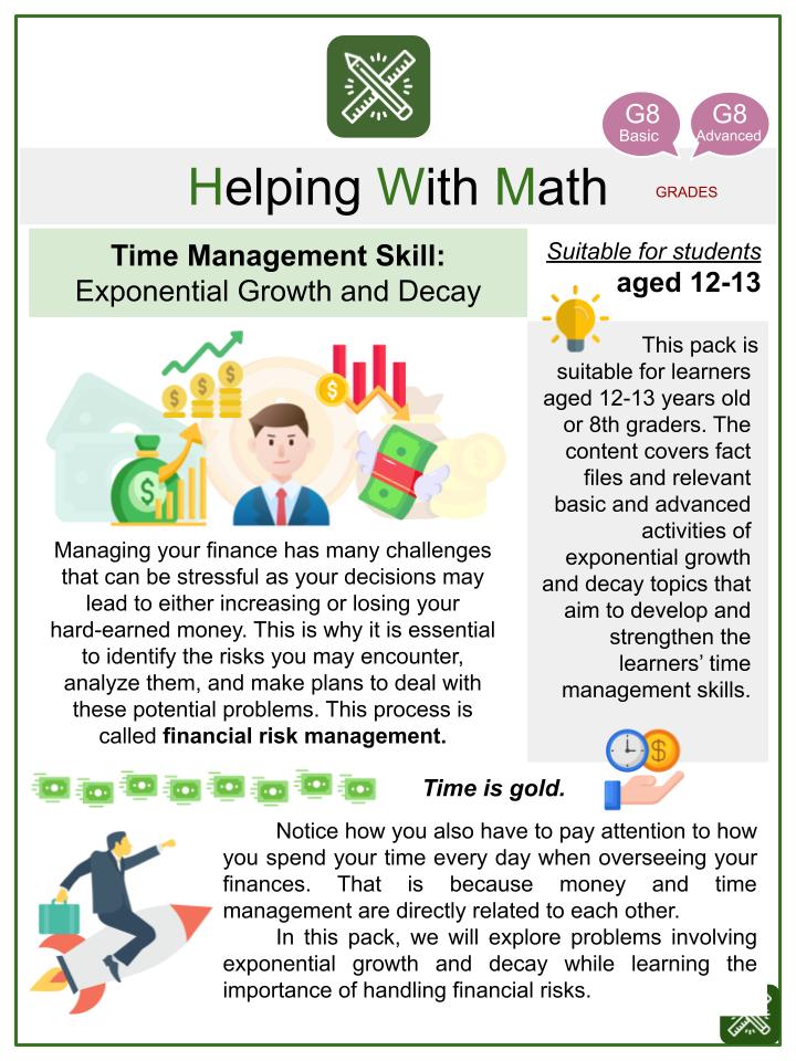 Exponential Growth and Decay (Financial Risk Management Themed) Math Worksheets