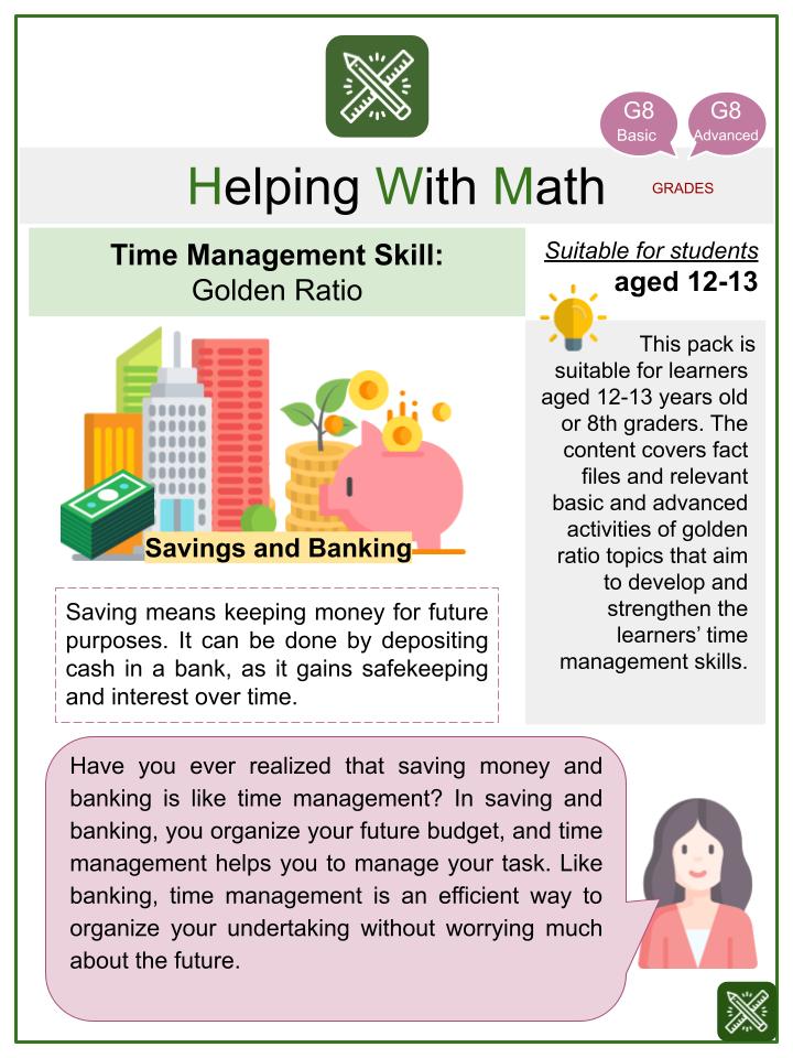 Golden Ratio (Savings and Banking Themed) Math Worksheets