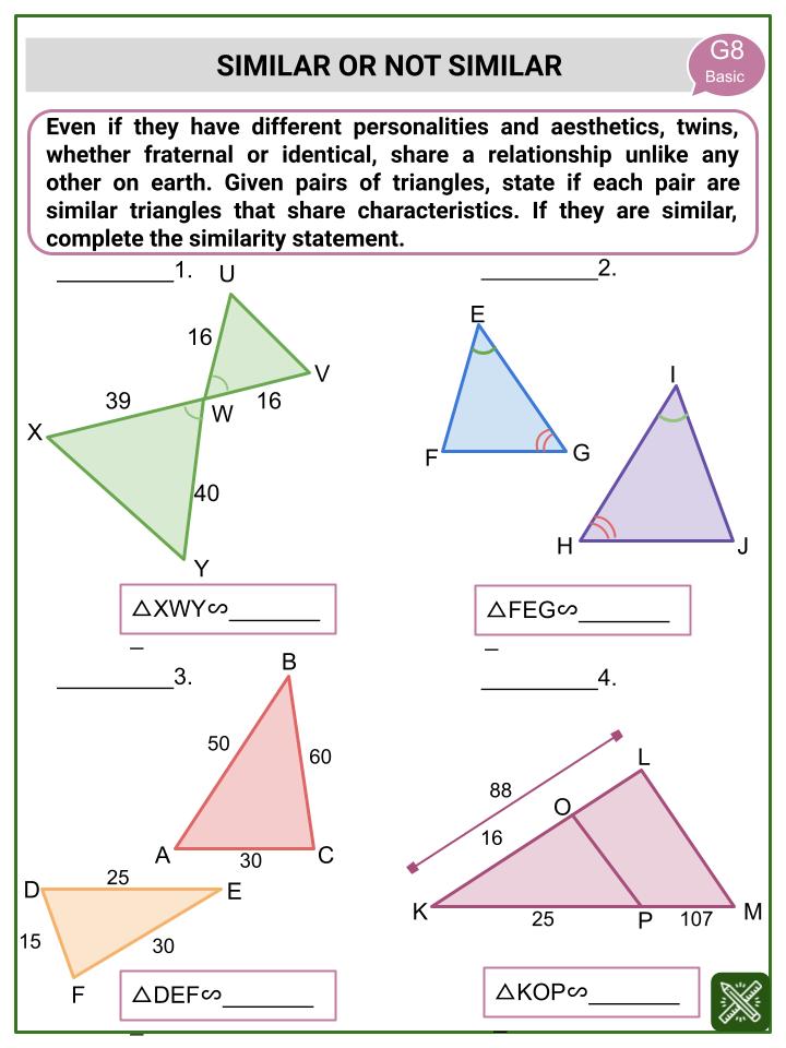 Similar Triangles (National Twins Day Themed) Worksheets