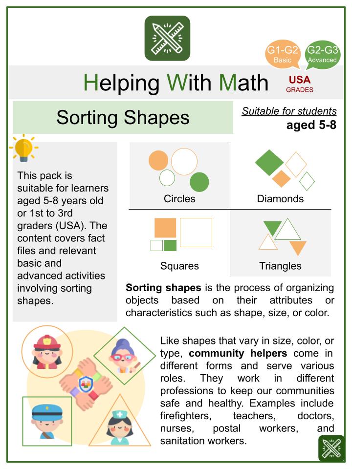 Sorting Shapes (Community Helpers Themed) Math Worksheets