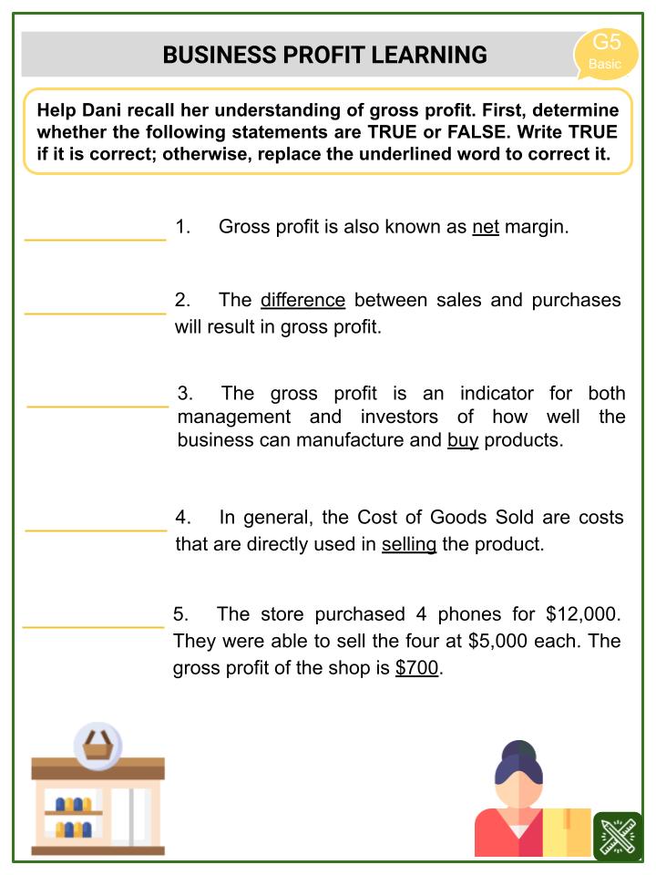 Gross Profit (Own Business Day Themed) Worksheets