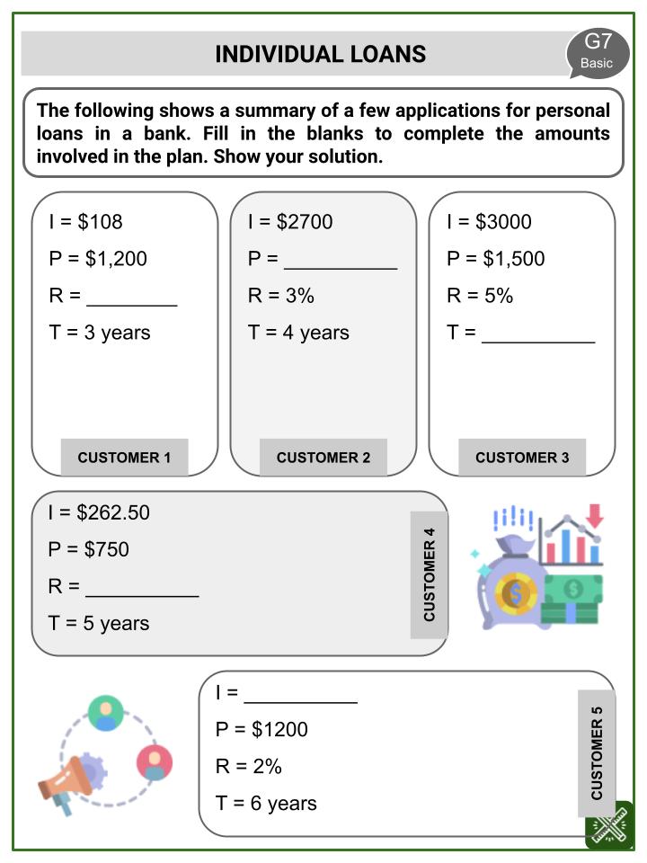 Interest Rate (International Day of Banks Themed) Worksheets