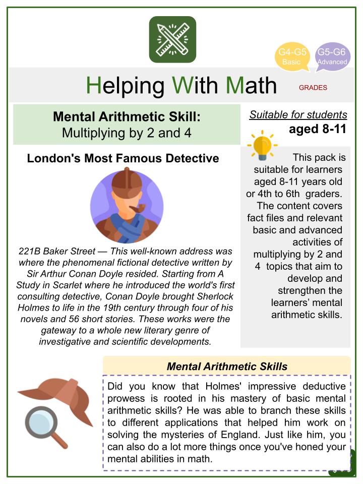 Multiplying by 2 and 4 (Sherlock Holmes Themed) Math Worksheets