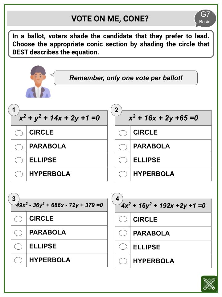 Conic Sections (National Election Day Themed) Worksheets