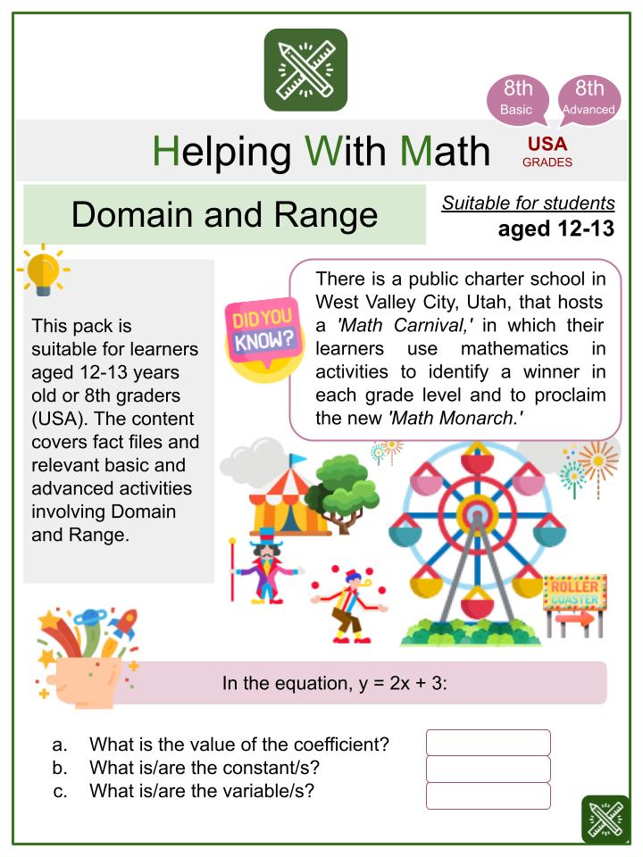 Domain and Range (Carnival Themed) Math Worksheets