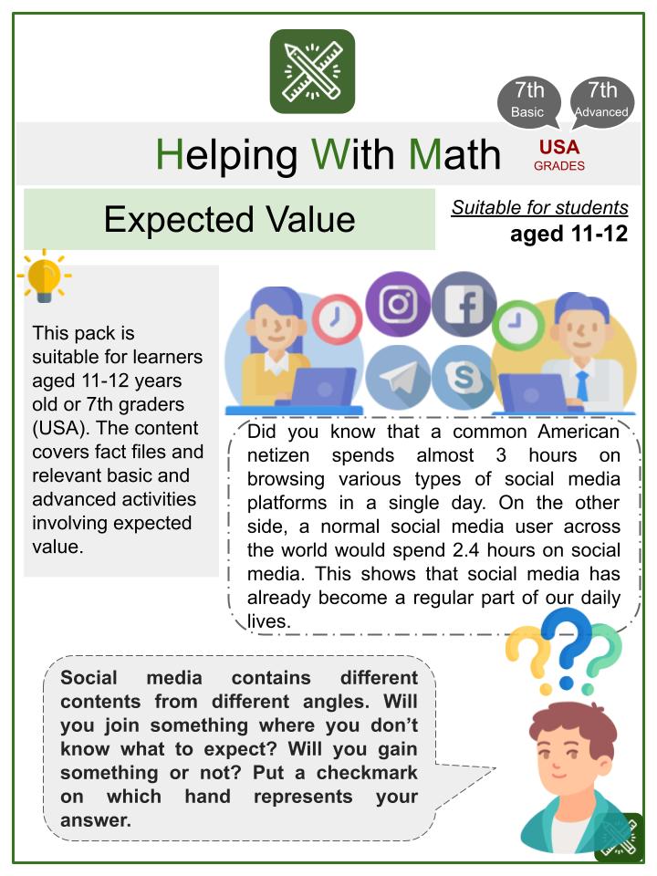 Expected Value (Social Media Themed Math Worksheets