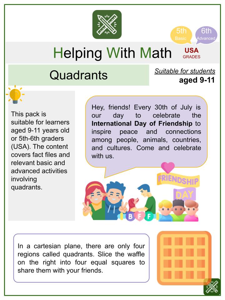 Quadrants (International Day of Friendship Themed) Math Worksheets