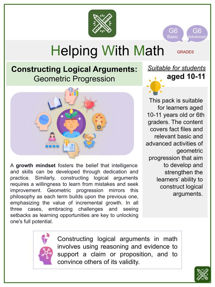 Geometric Progression (Growth Mindset Themed) Math Worksheets