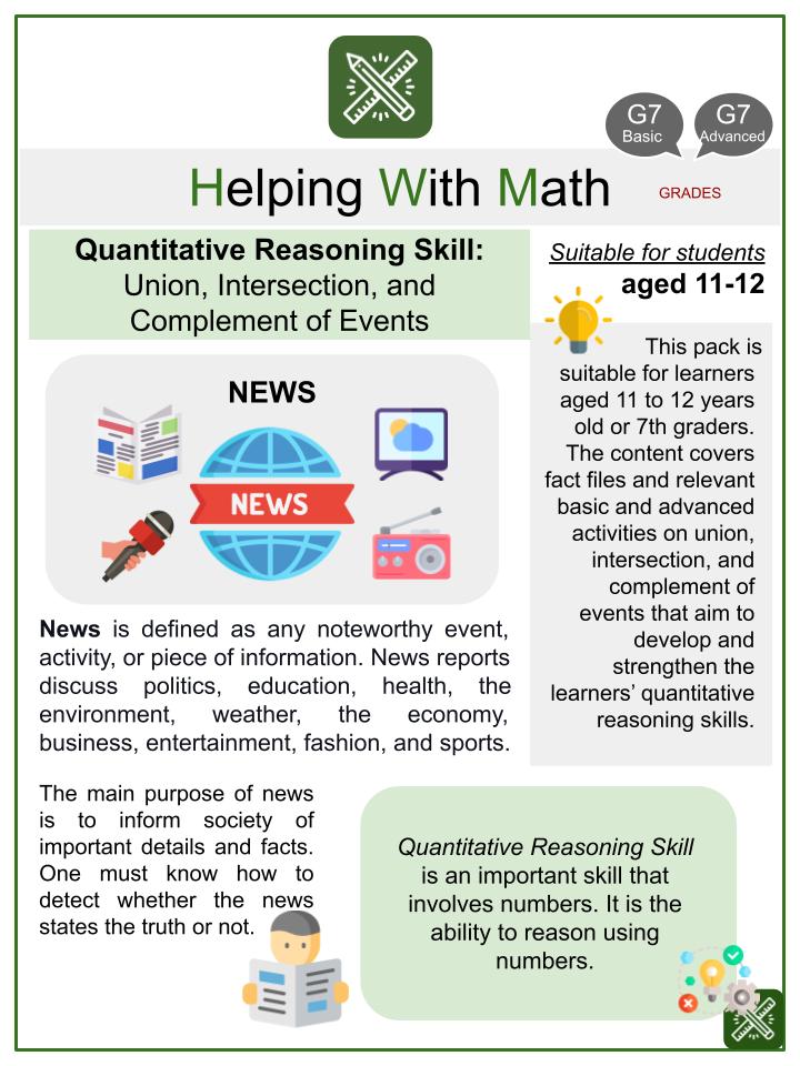 Union, Intersection, and Complement of Events (News Themed) Math Worksheets