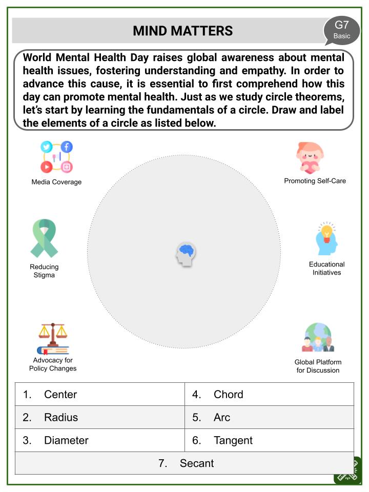 Theorems About Circles (World Mental Health Day Themed) Worksheets