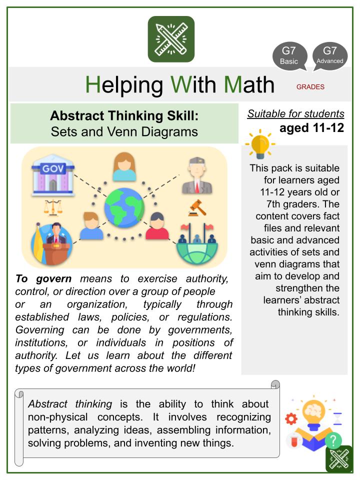 Sets and Venn Diagram (Government Themed) Math Worksheets