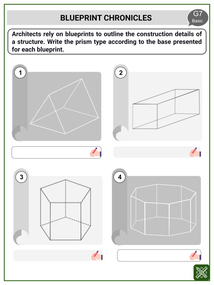 Cross-Section of a Prism (Architecture Themed) Worksheets