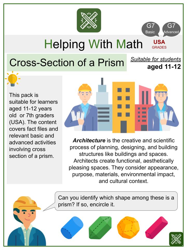 Cross-Section of a Prism (Architecture Themed) Math Worksheets