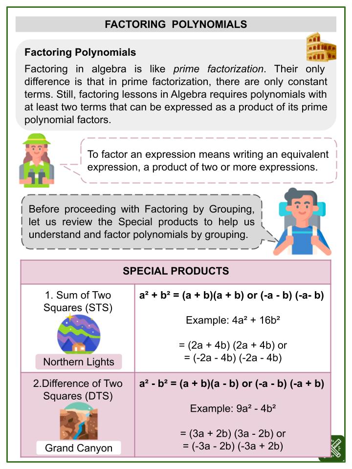 Factoring By Grouping (Wonders of the World Themed) Worksheets