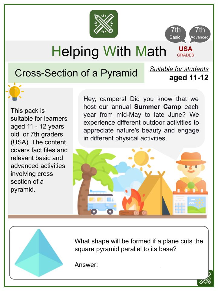 Cross-Section of a Pyramid (Summer Camp Themed) Worksheets