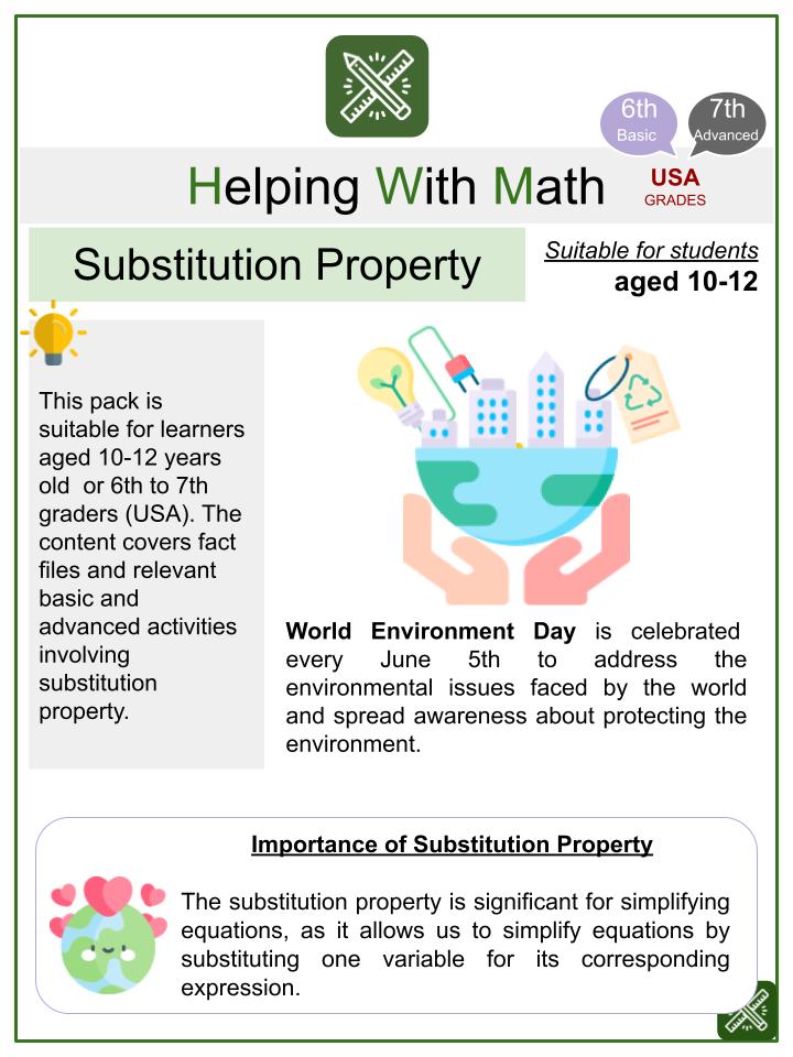 Substitution Property (World Environment Day Themed) Worksheets