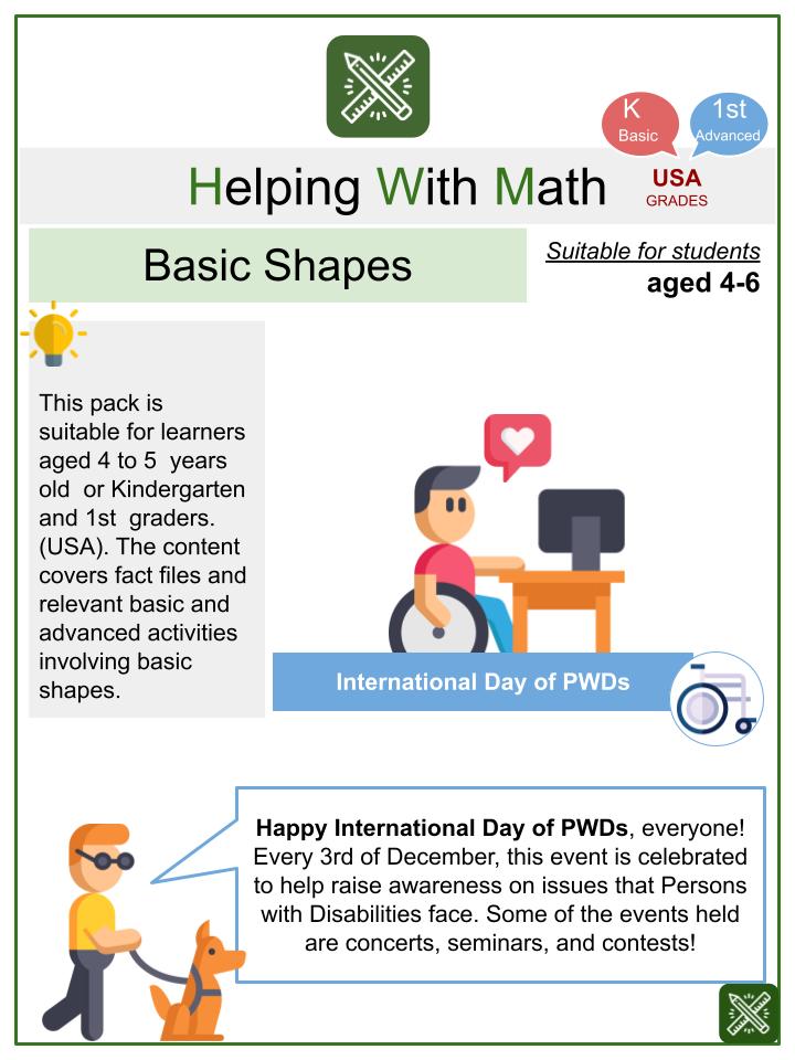 Basic Shapes (International Day of PWD's Themed) Math Worksheets