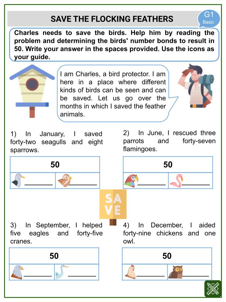 Number Bonds_ Word Problems (World Animal Day Themed) Worksheets